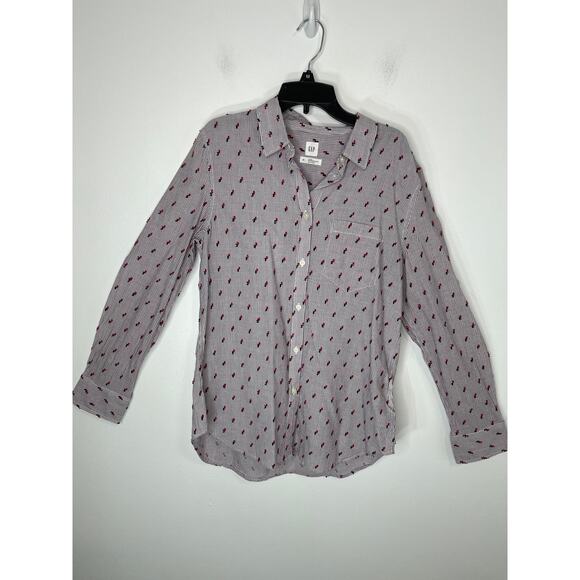 GAP blouse shirt button down women's medium purple violet red tufts details - Picture 9 of 13
